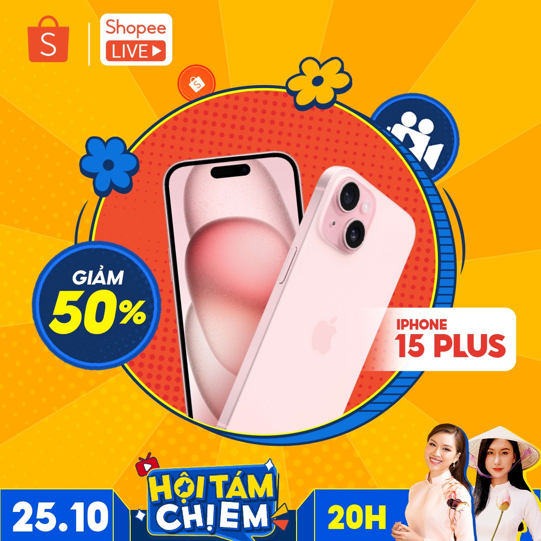 Để tiếp thêm sức nóng cho buổi livestream của hai chị đẹp, deal iPhone 15 Plus giảm 50% cũng sẽ lên sóng với số lượng có hạn. Đừng quên đặt lịch xem live để không bỏ lỡ cơ hội lên đời điện thoại với giá siêu hời.