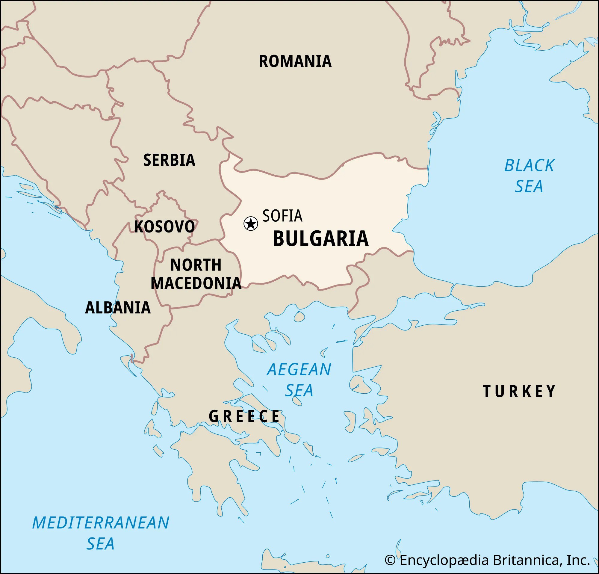 Bản đồ Bulgaria và Hy Lạp (Greece) (ảnh: Britannica)