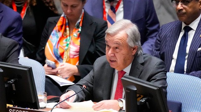 Tổng Thư ký LHQ Antonio Guterres phát biểu ngày 24/10. (Ảnh: AP)
