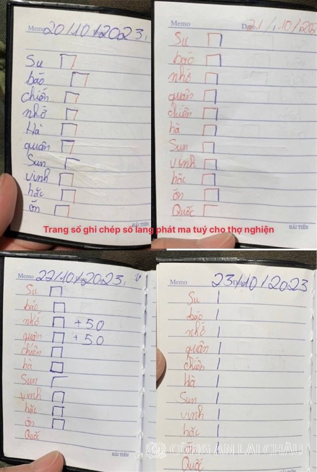 Trang sổ ghi chép phát ma túy cho thợ nghiện