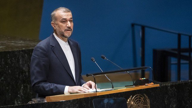 Ngoại trưởng Iran Hossein Amir-Abdollahian phát biểu trước Đại hội đồng Liên Hợp Quốc hôm 26/10. Ảnh: Getty Images