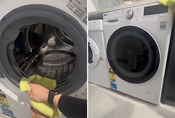 Chuyên gia vệ sinh Soph đã chia sẻ cách cô làm sạch sâu máy giặt của mình, bắt đầu bằng cách tháo ngăn chứa chất tẩy rửa và làm sạch bên trong bằng bình xịt và vải.