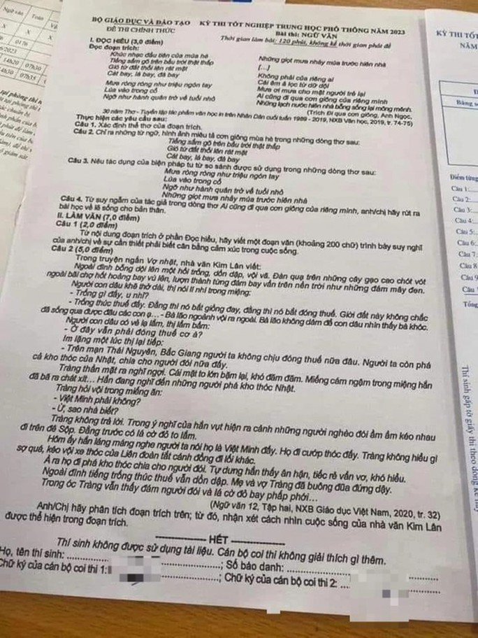 Đề thi lan truyền trên mạng sau thời gian làm bài khoảng 25 phút. Ảnh: Facebook