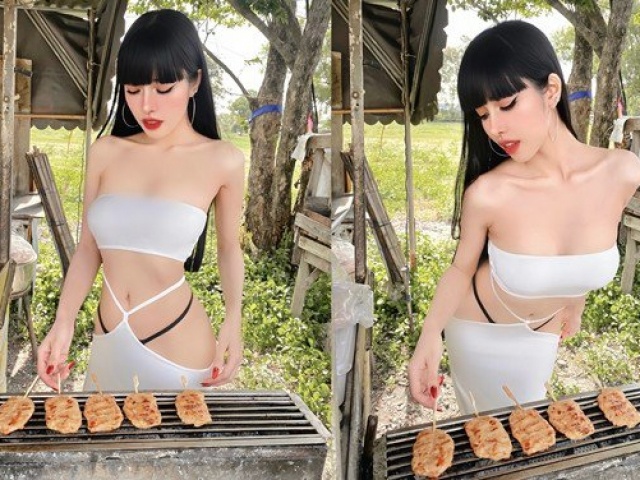 Bạn trẻ - Cuộc sống - Đỏ mặt hot girl xinh đẹp mặc hở bạo khoe dáng khi nướng thịt