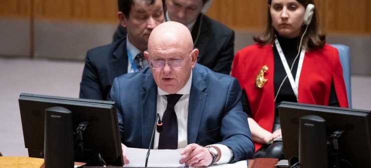 Đại sứ Nga tại LHQ Vassily Nebenzia tại cuộc họp. Ảnh: LIÊN HỢP QUỐC
