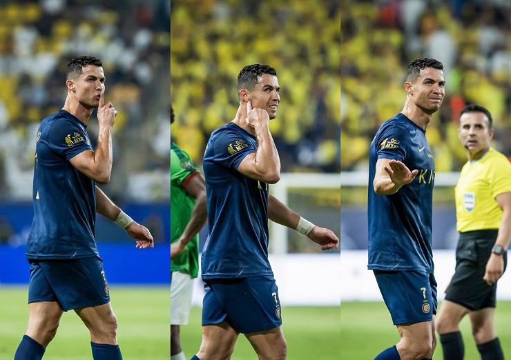 Phản ứng của Ronaldo khi các CĐV Al Ettifaq hô vang tên Messi