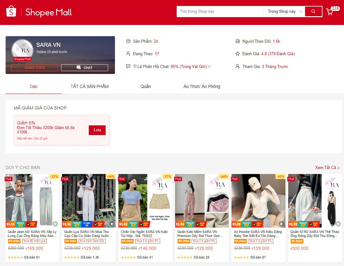 Shopee Mall của SARA VIỆT NAM