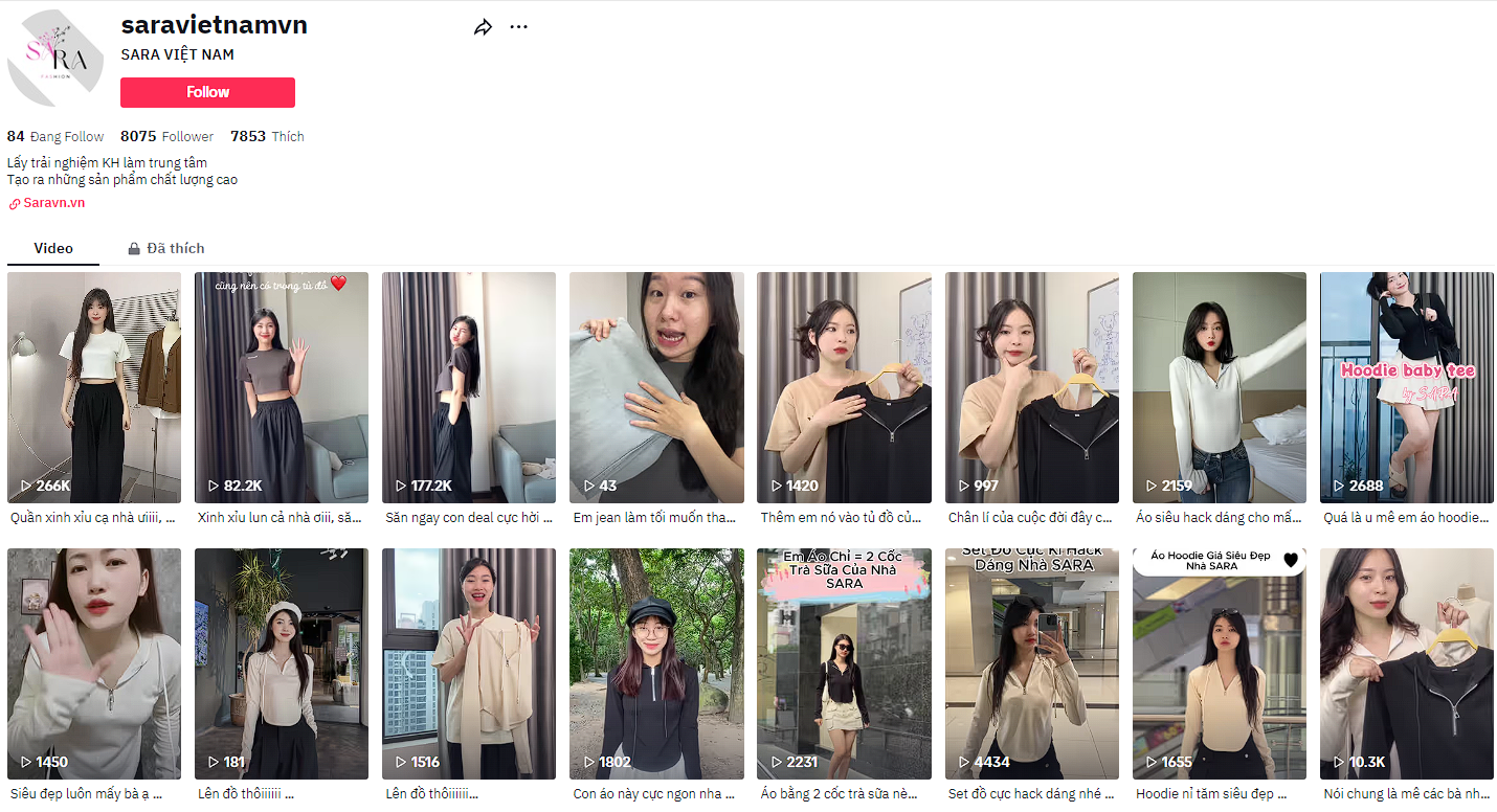 Nền tảng tiktok của SARA VIỆT NAM