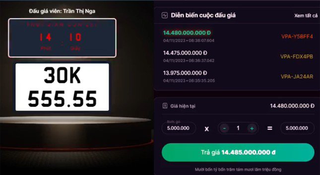 Diễn biến phiên đấu giá biển số 30K-555.55.