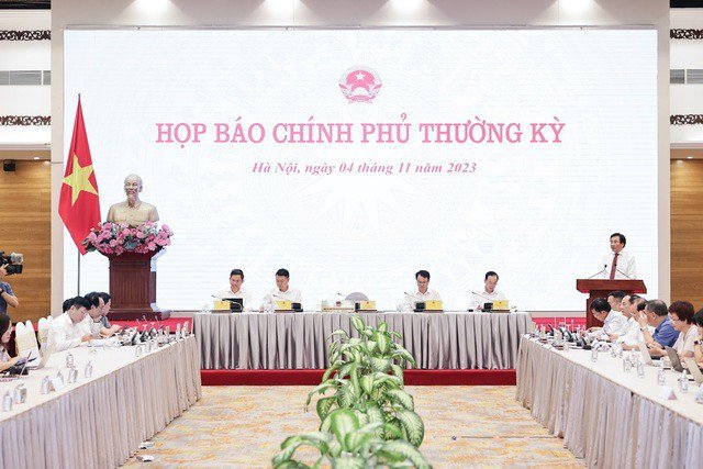 Họp báo Chính phủ thường kỳ tháng 10-2023. Ảnh: VGP/Nhật Bắc