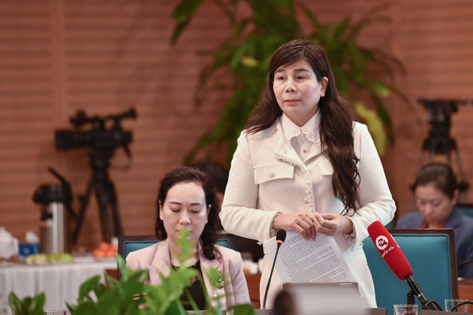 Bà Phạm Thị Hoà phát biểu tại một cuộc họp do UBND TP Hà Nội tổ chức