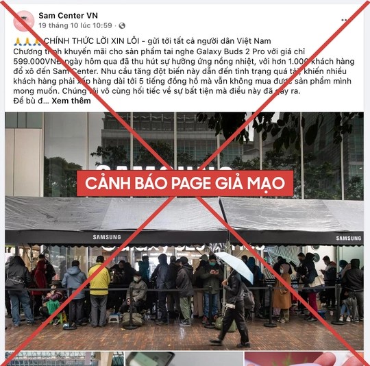 Fanpage giả mạo SamCenter Việt Nam