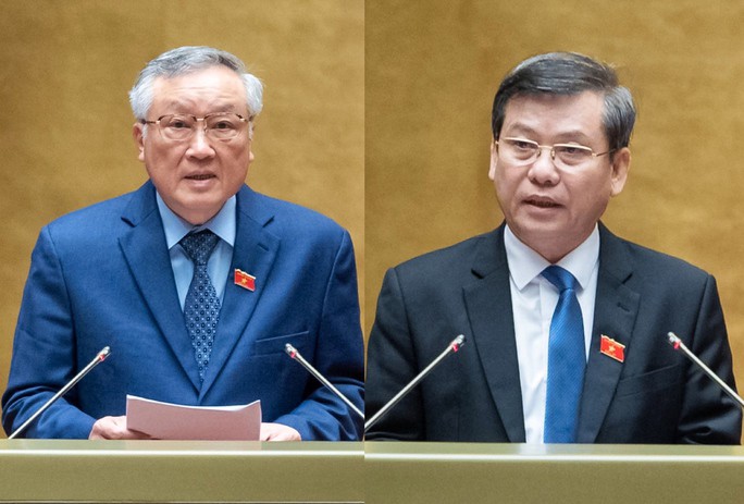Chánh án Tòa án nhân dân tối cao Nguyễn Hòa Bình (bìa trái) và Viện trưởng Viện kiểm sát nhân dân (VKSND) tối cao Lê Minh Trí