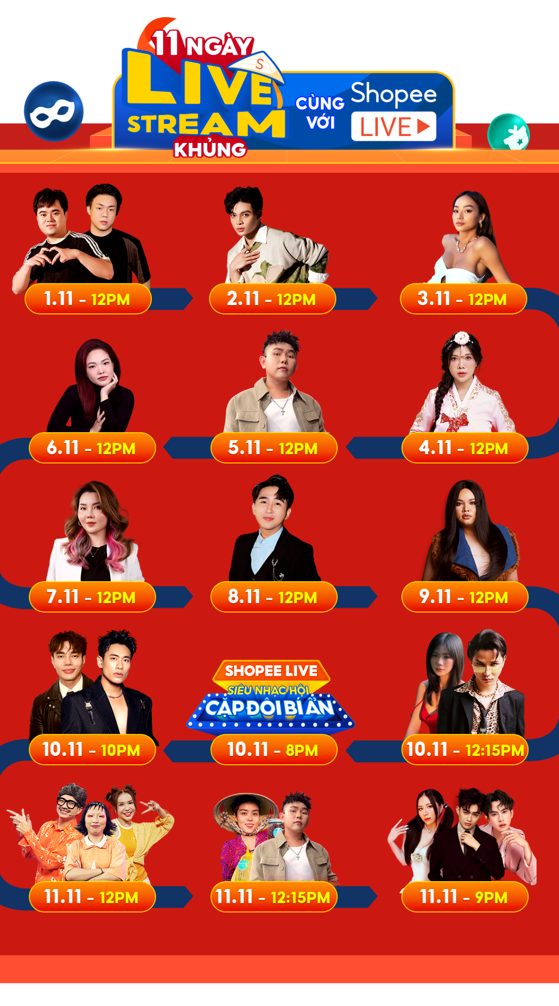 Chuỗi livestream 11 ngày mang đến cho người dùng vô vàn khoảnh khắc giải trí cùng cơ hội săn được sản phẩm giảm 50% duy nhất trên Shopee Live.