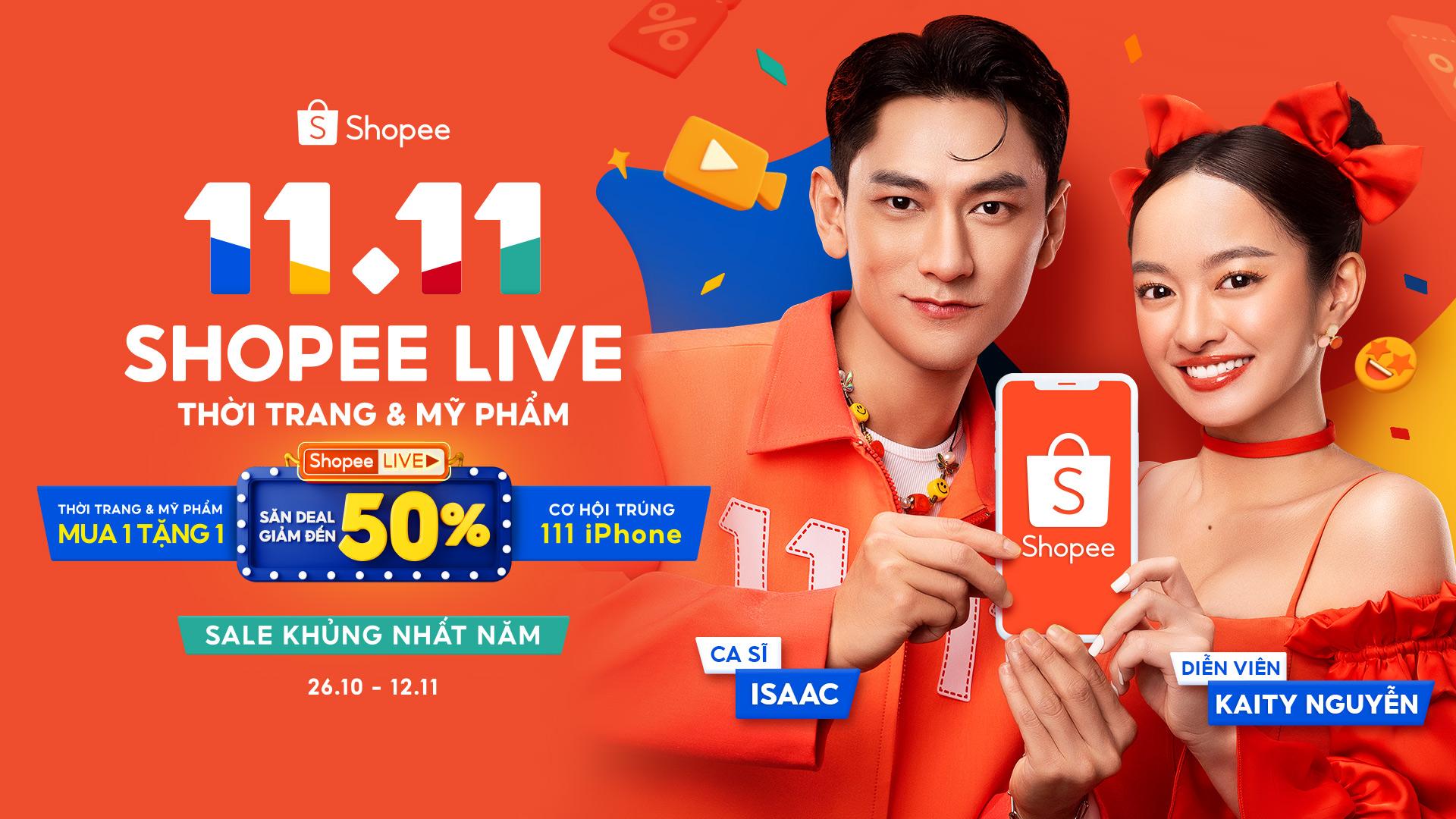 Diễn viên Kaity Nguyễn là gương mặt đại sứ mới của Shopee trong siêu sale 11.11 năm nay, cùng đại sứ hiện tại là chàng ca sĩ điển trai và đa tài Isaac.
