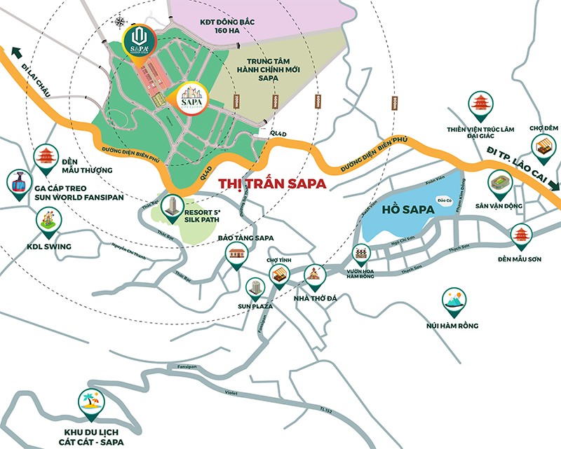 Vị trí đắc địa tạo điều kiện cho shophouse Phố Mây Sapa City Clouds kinh doanh đắc lợi