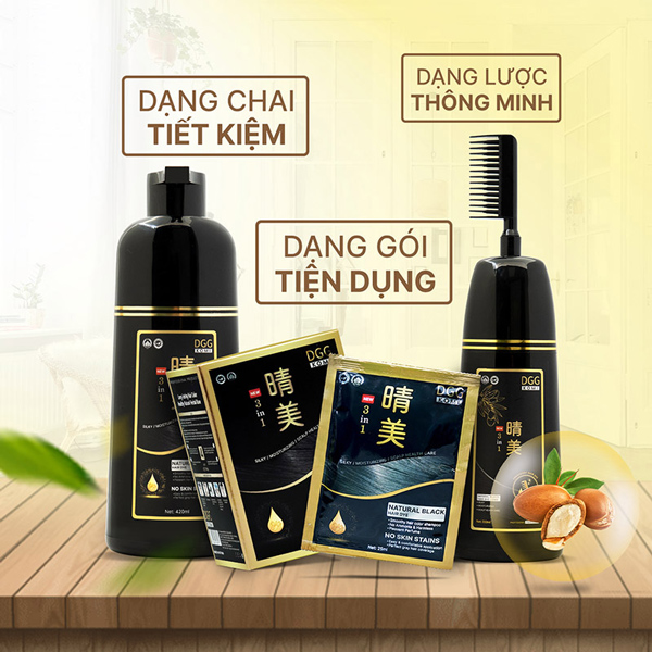 Dầu gội nhuộm phủ bạc Komi DGG dạng chai - gói - lược