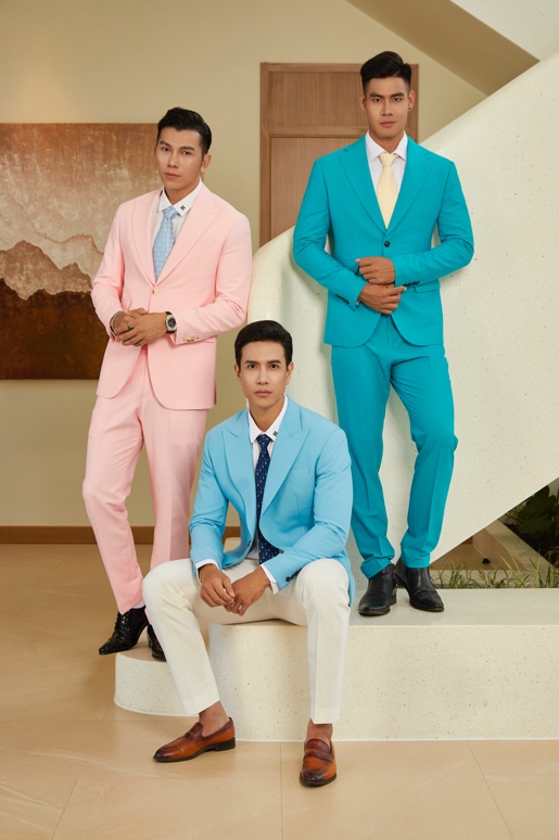 Mister Global 2021 – Danh Chiếu Linh, Mister International 2018 - Trịnh Bảo, Manhunt Interational 2017 - Trương Ngọc Tình. Ảnh Snails Nguyễn Dương, trang phục vest Dezi – NTK Tú Đỗ