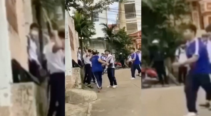 Nam học sinh bị nhóm học sinh đánh dã man. Ảnh cắt từ clip