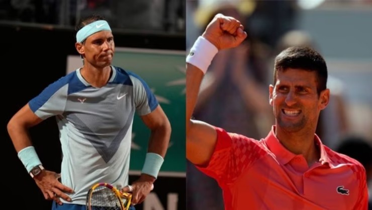 Djokovic (áo đỏ) chắc chắn có lần thứ 8 kết thúc năm với ngôi đầu bảng, Nadal (áo xám) đã tụt xuống top 600