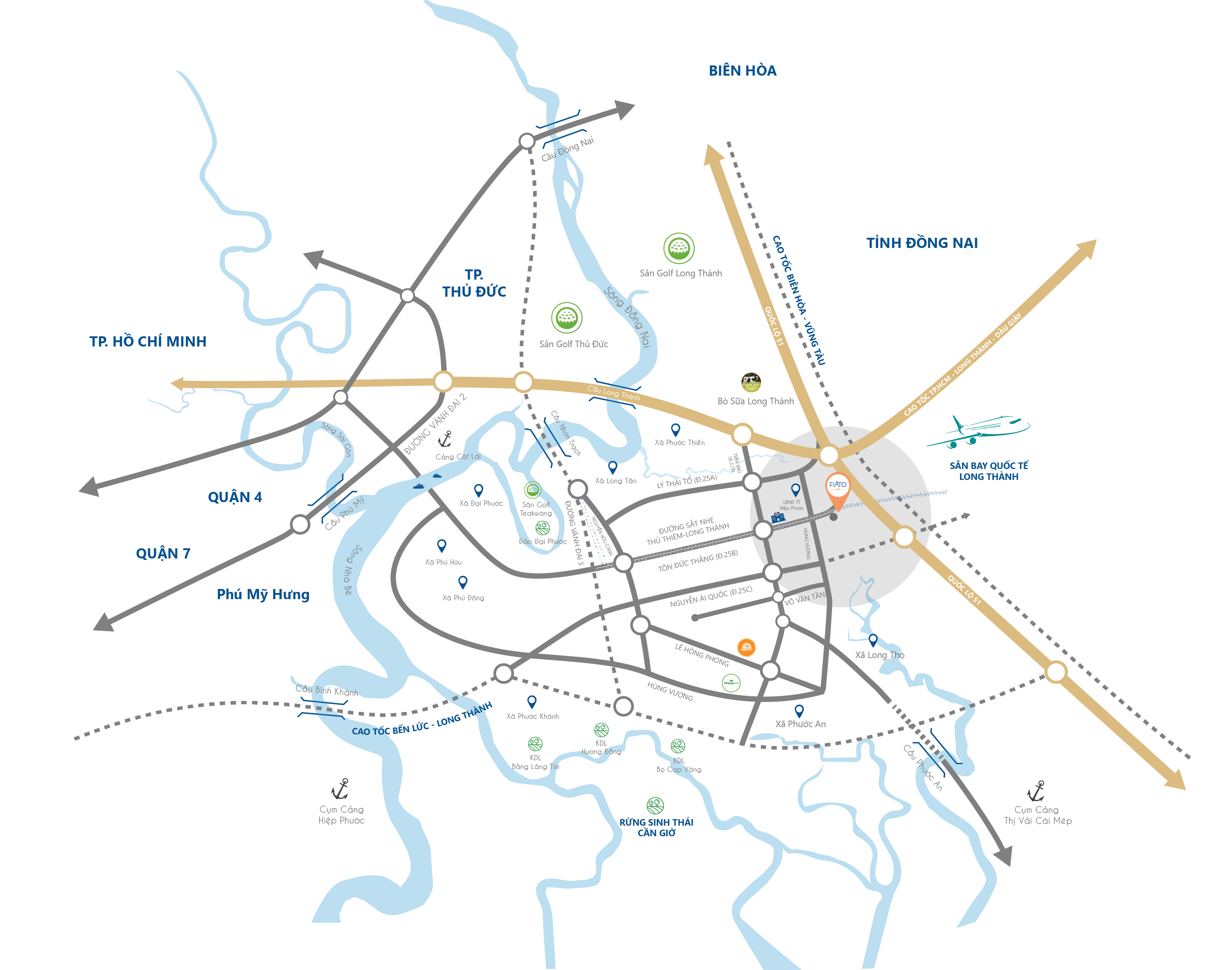 FIATO City kết nối trực tiếp với Sân bay Long Thành, QL51, CT TP.HCM-LT-DG, Vành đai 3