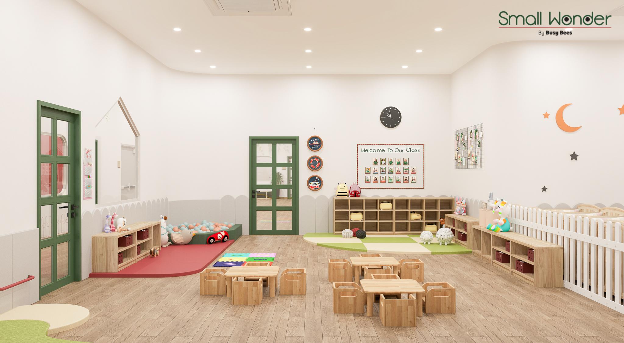 Hiểu rõ sự nhạy cảm và non nớt của trẻ, phòng infant được chăm chút tỉ mỉ đến từng chi tiết nhỏ.