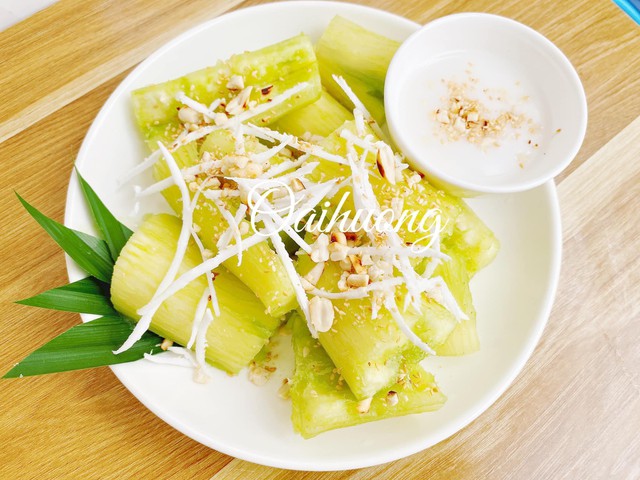 Thành phẩm cách làm sắn hấp lá dứa cốt dừa tại nhà