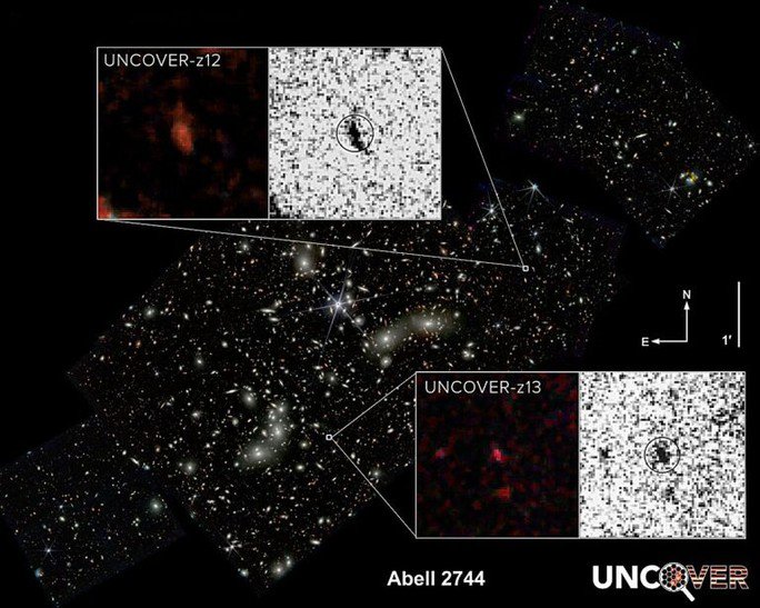 UNCOVER-z12 và UNCOVER-z13 là 2 thiên hà cổ đại vừa được tìm thấy nhờ sự giúp sức của Cụm Pandora