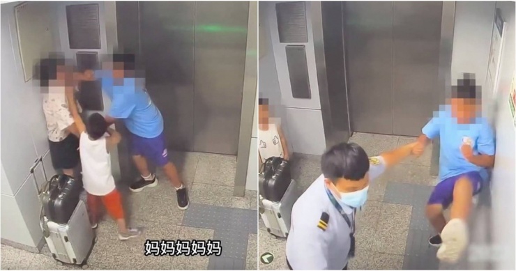 Cậu thiếu niên túm lấy cổ mẹ và ghì người phụ nữ vào tường giữa cuộc cãi vã. Ảnh:&nbsp;SCMP.