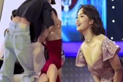 Thời trang - Miu Lê liên tục che chắn khi diện váy tôn vòng 1 tránh sự cố ở chốn đông người