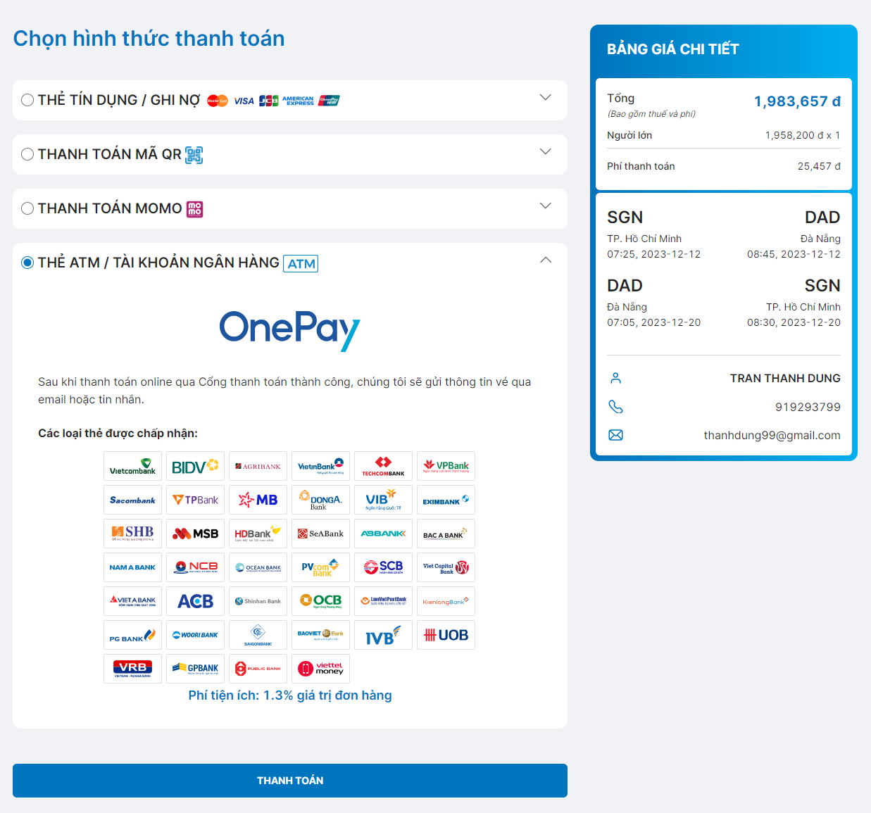 Hành khách có thể lựa chọn nhiều cách thanh toán