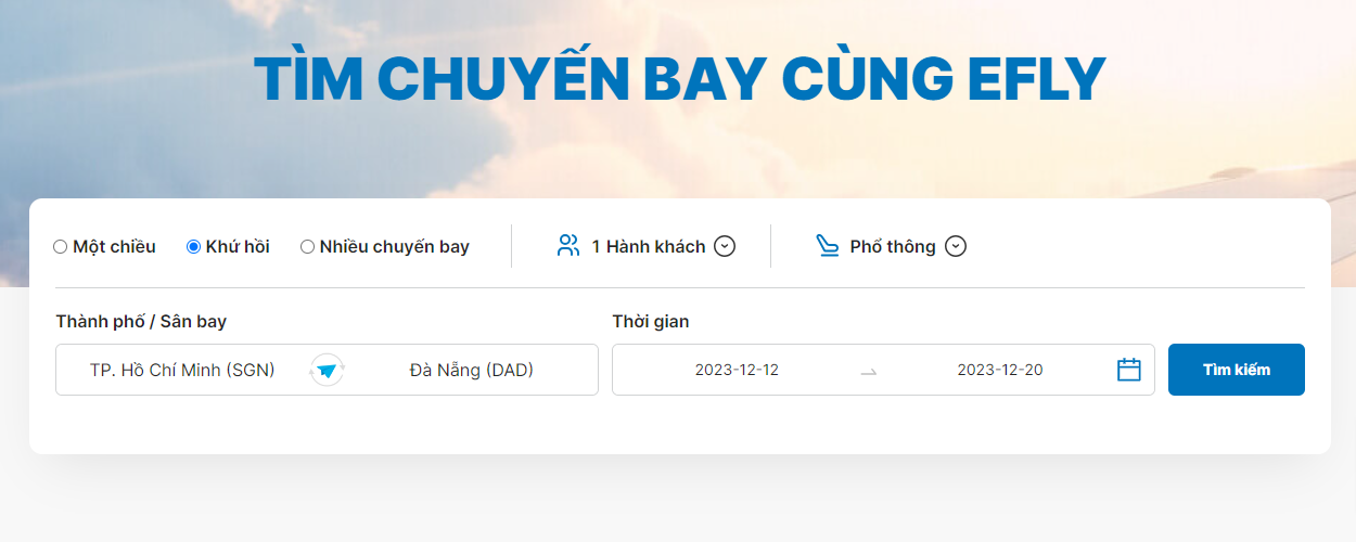 Tìm chuyến bay dễ dàng bằng cách nhập điểm đi/đến, thời gian bay