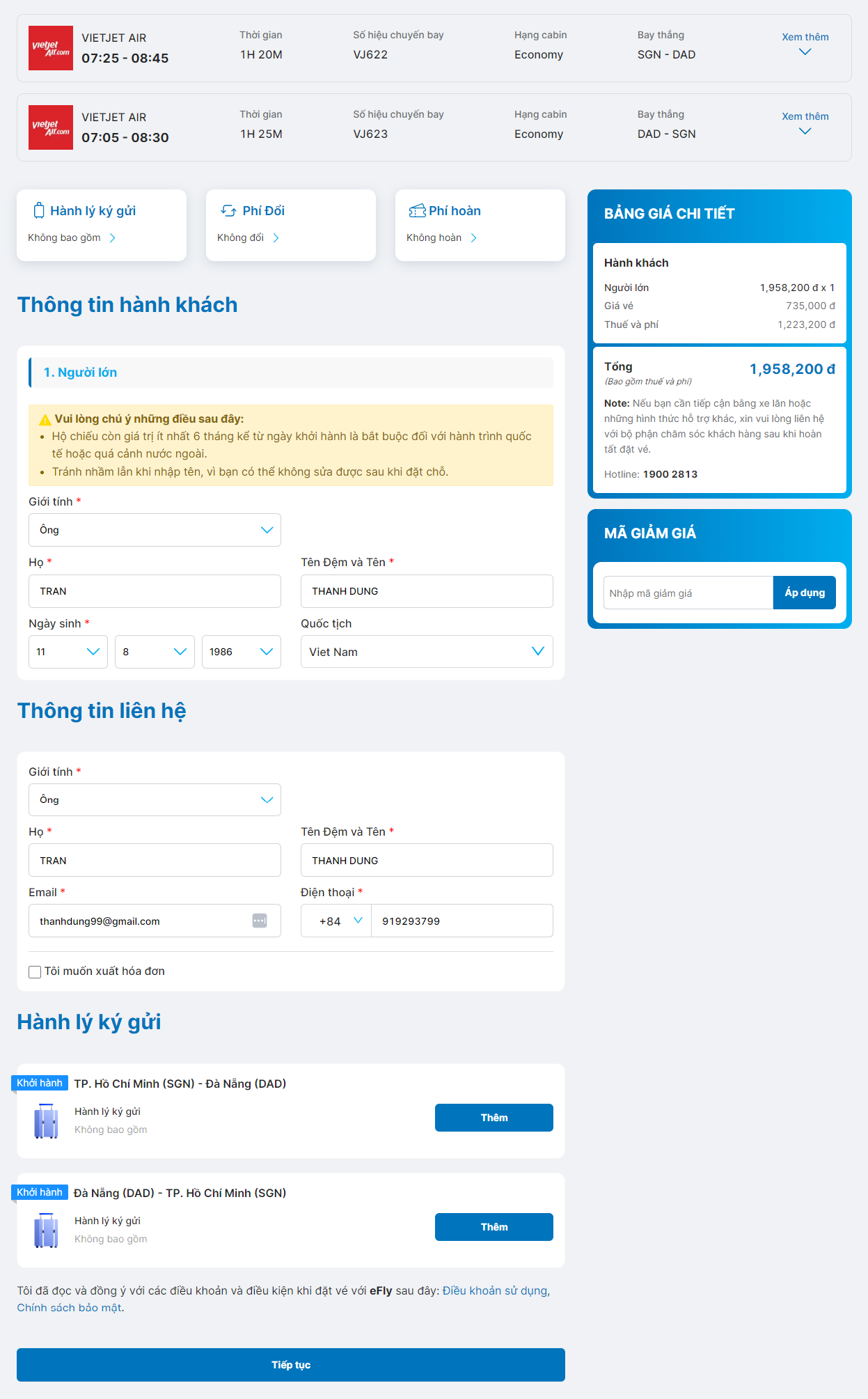 Hãy điền các thông tin một cách chính xác vào các trường có sẵn
