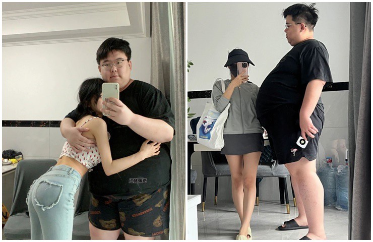 Trong khi cô bạn gái sở hữu vóc dáng nhỏ nhắn, đáng yêu thì chàng trai lại to lớn, khổng lồ.
