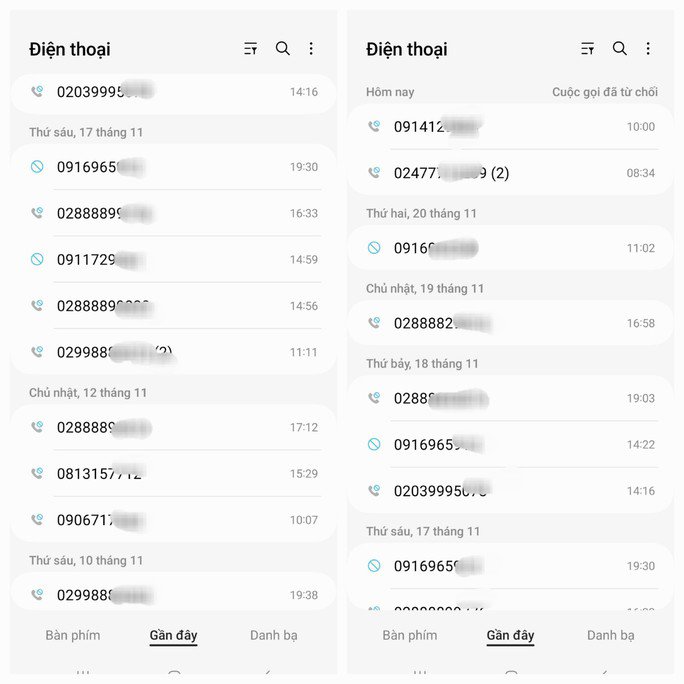 Danh bạ những cuộc gọi từ chối của một nhà đầu tư chứng khoán, ngày nào cũng có cuộc gọi mạo danh, cuộc gọi từ số lạ, sim rác...