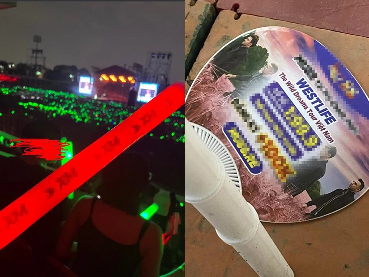 Quạt, lightstick khán giả&nbsp;nhận khi tham gia đêm diễn có sự xuất hiện của logo sàn tiền ảo, trang web cá độ…