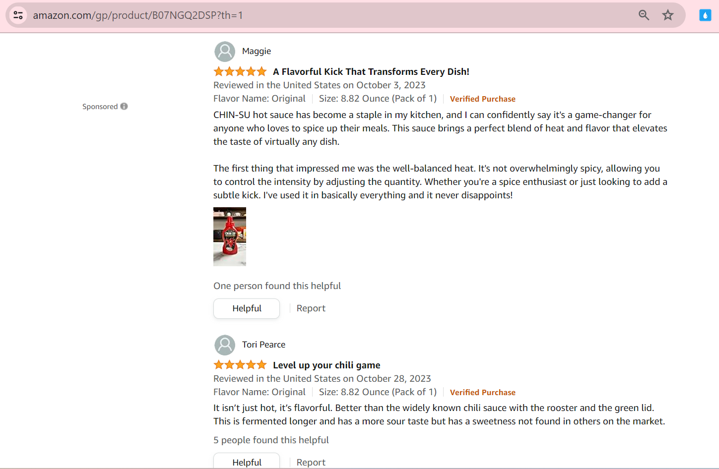 Tương ớt Chin-su nhận được nhiều phản hồi tích cực từ người tiêu dùng tại xứ cờ hoa.