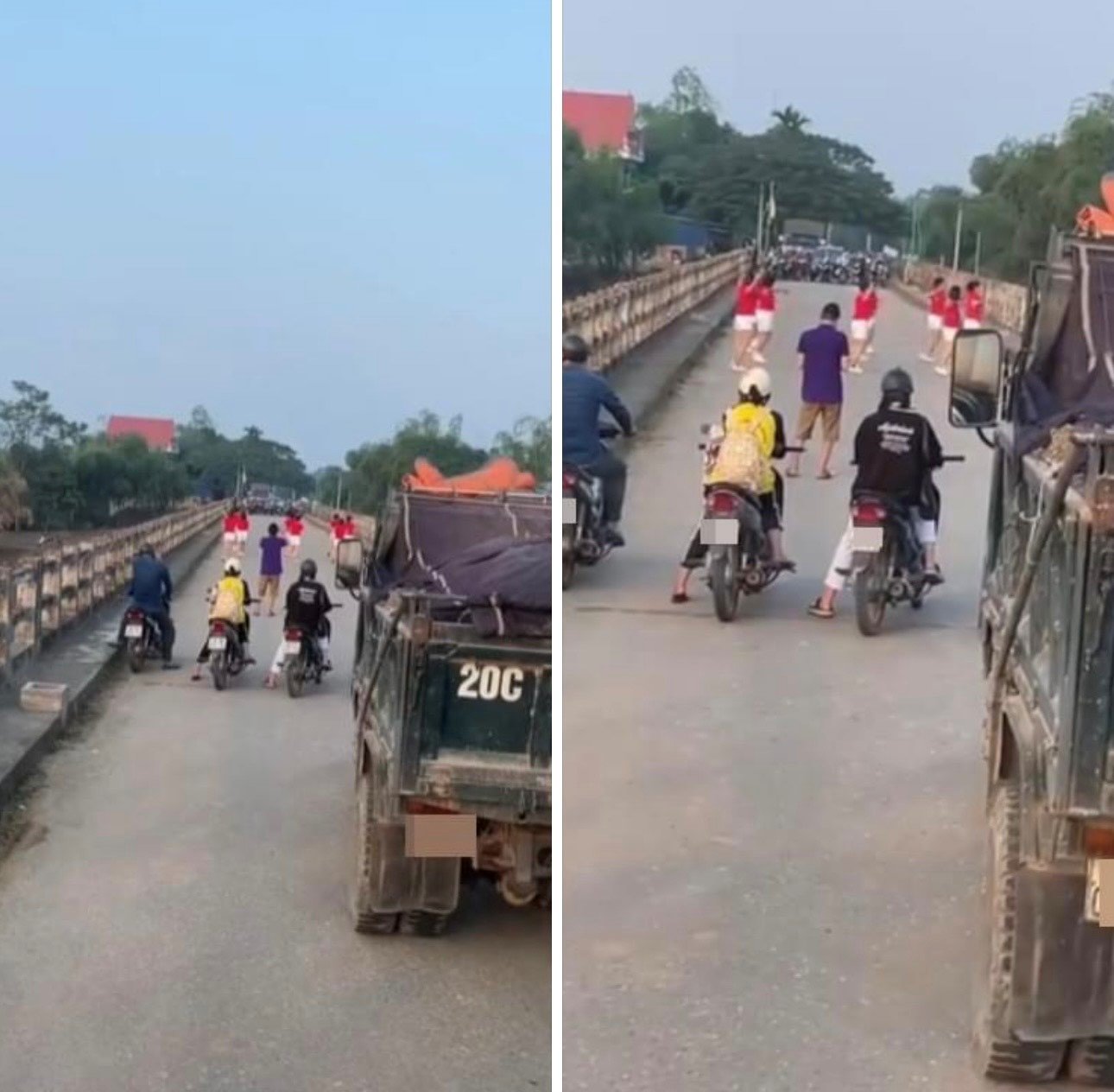 Nhóm người phụ nữ nhảy trên cầu khiến giao thông ùn tắc