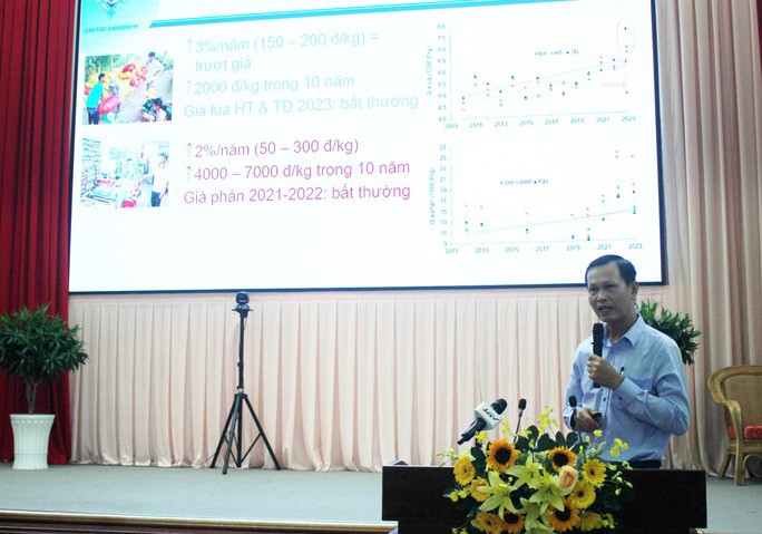 TS Đặng Kiều Nhân, Viện trưởng Viện Nghiên cứu và Phát triển ĐBSCL, báo cáo tham luận tại hội thảo