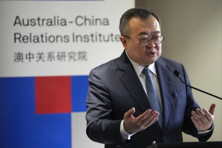 Ông Lưu Kiến Siêu - Trưởng Ban Liên lạc Đối ngoại Trung ương đảng Cộng sản Trung Quốc phát biểu tại Viện Quan hệ Trung-Úc thuộc ĐH Công nghệ Sydney (Úc) hôm 28-11. Ảnh: AP