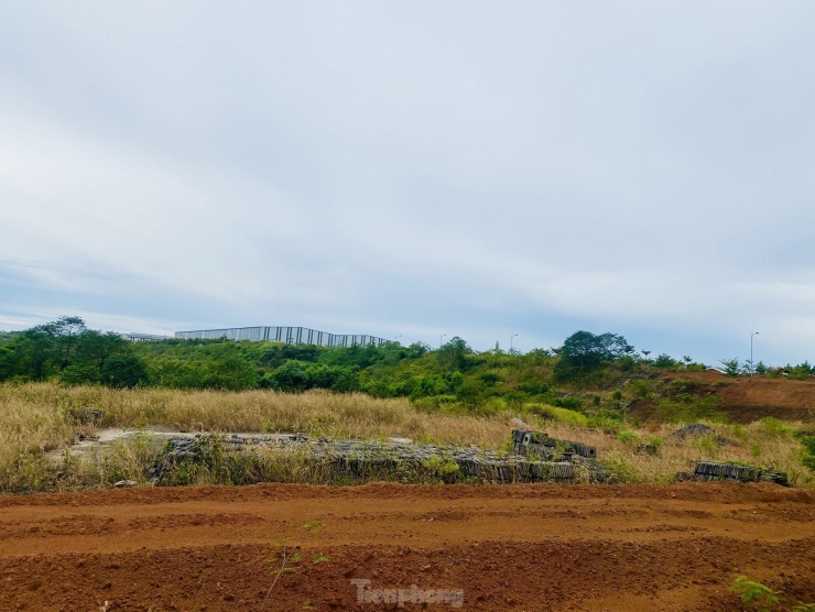 Vật liệu xây dựng dự án nằm ngổn ngang, cỏ dại phủ kín.