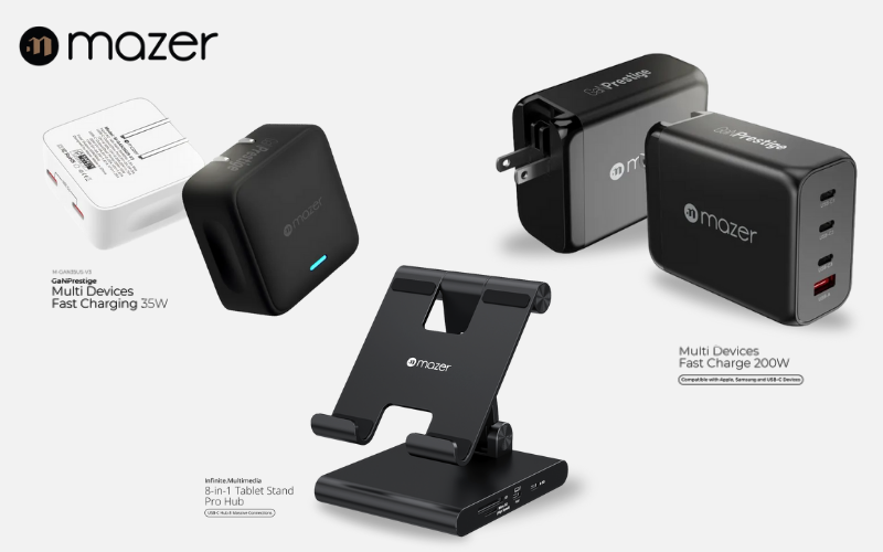 Củ sạc và đế sạc thông minh Mazer dành cho đa thiết bị có tổng công suất lên tới 200W.