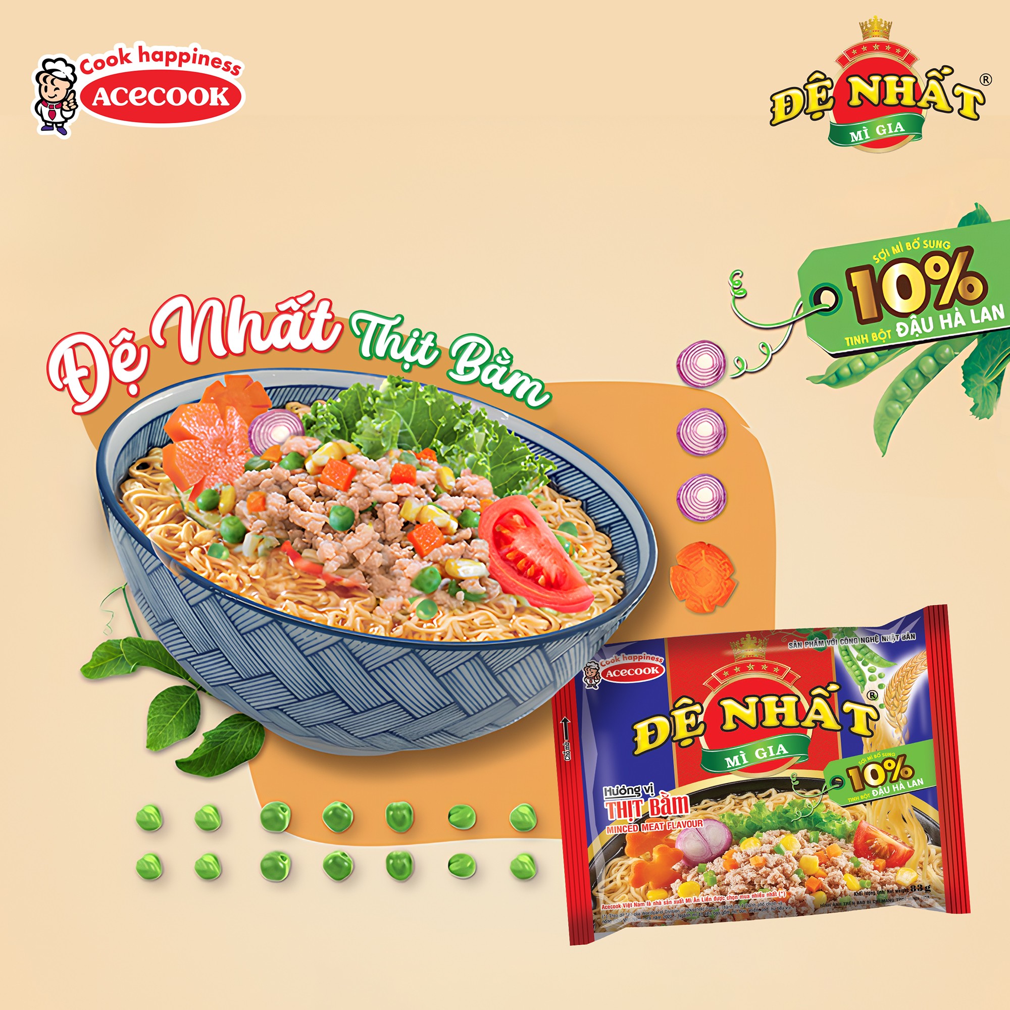 Đệ Nhất Mì Gia Hương Vị Thịt Bằm có sợi mì dai, nước súp thơm ngon