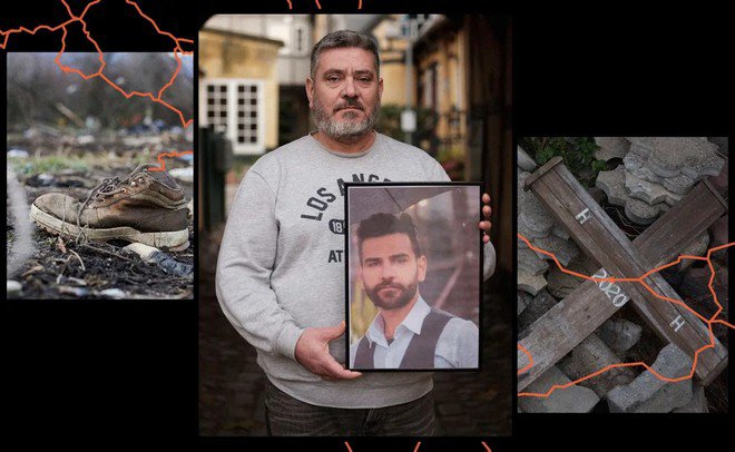 Ông Husam Bibars, người Syria cùng bức ảnh con trai Majd, người đã tử nạn trên biên giới Bulgaria