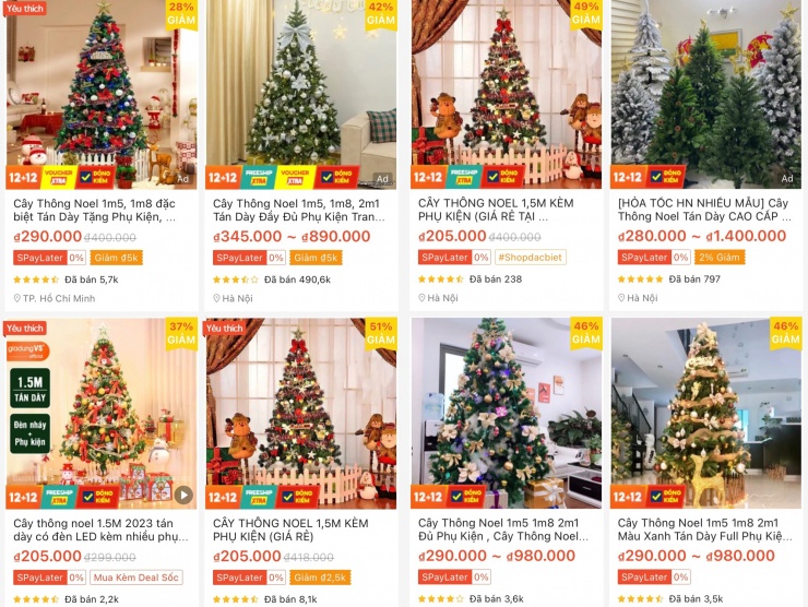 Một số cây thông trang trí trên Shopee