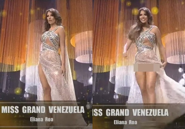 Người đẹp đến&nbsp;Venezuela - Eliana Roa này cũng gây khó chịu cho người xem vì liên tục&nbsp;tốc váy, để lộ nội y ngay trong phần thi của mình.