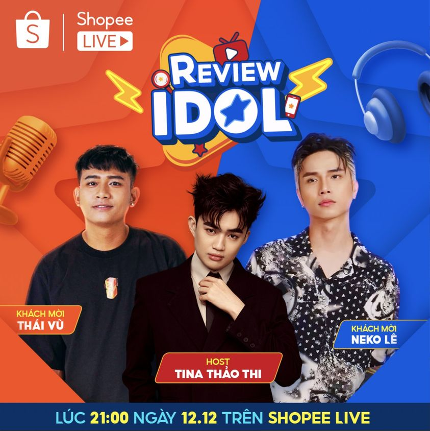 Đặt hẹn 21H30 ngày 12.12 trên Shopee Live ngay bây giờ để chứng kiến màn “battle” giữa host Tina Thảo Thi cùng hai anh chàng rapper cực ngầu Thái Vũ và Neko Lê