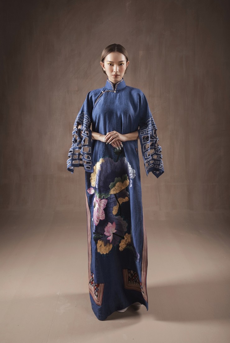 Châu Bùi xuất hiện ấn tượng khi diện áo dài sợi dứa của NTK Vũ Việt Hà - 1
