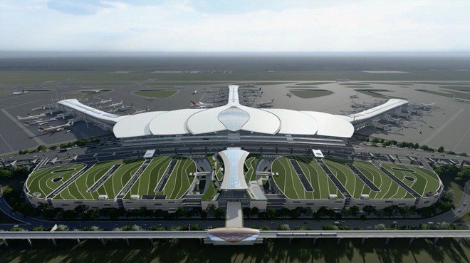 Phối cảnh nhà ga hành khách sân bay quốc tế Long Thành có hình hoa sen cách điệu