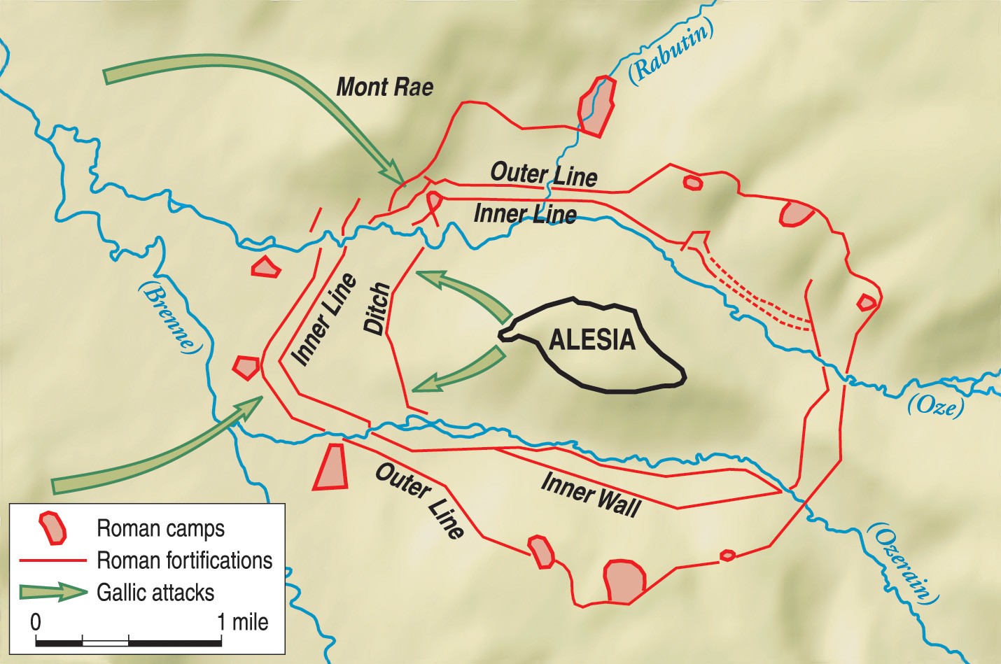 Cesar đề ra sách lược xây hai phòng tuyến vây thành đối phương, chuyến từ thế phải&nbsp;tấn công sang phòng ngự phản công.